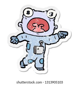 distressed sticker of a cartoon weird alien communicating