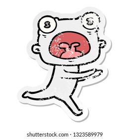 distressed sticker of a cartoon weird alien running away