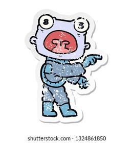 distressed sticker of a cartoon weird alien communicating