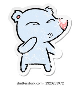 distressed sticker of a cartoon whistling bear