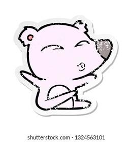 distressed sticker of a cartoon whistling bear