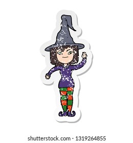 distressed sticker of a cartoon witch