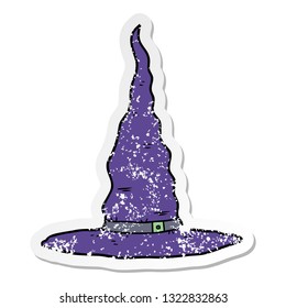 distressed sticker of a cartoon witchs hat