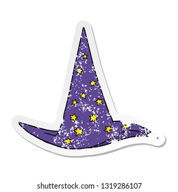 distressed sticker of a cartoon wizard hat
