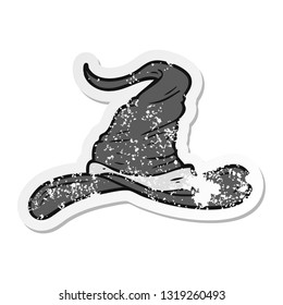 distressed sticker of a cartoon wizards hat