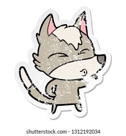 pegatina angustiada de un lobo de dibujos animados