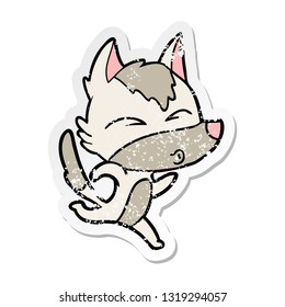 distressed sticker of a cartoon wolf running