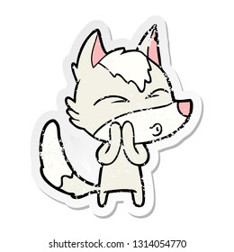 distressed sticker of a cartoon wolf whistling