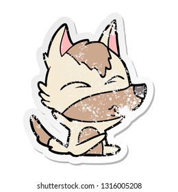 distressed sticker of a cartoon wolf whistling