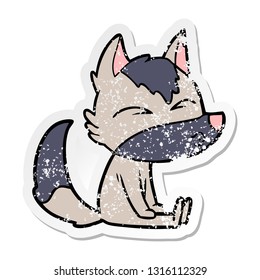 distressed sticker of a cartoon wolf whistling