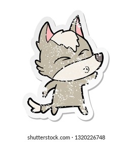 distressed sticker of a cartoon wolf whistling