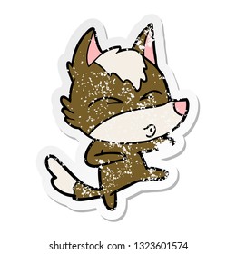 distressed sticker of a cartoon wolf whistling