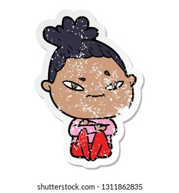 distressed sticker of a cartoon woman