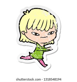 distressed sticker of a cartoon woman