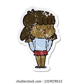 distressed sticker of a cartoon woman