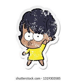 distressed sticker of a cartoon woman