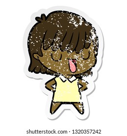 distressed sticker of a cartoon woman