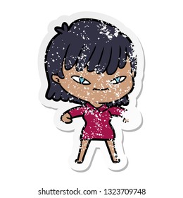 distressed sticker of a cartoon woman