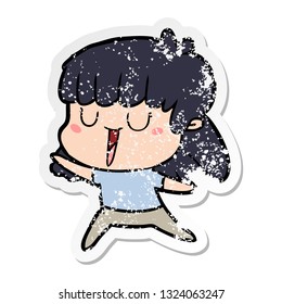 distressed sticker of a cartoon woman