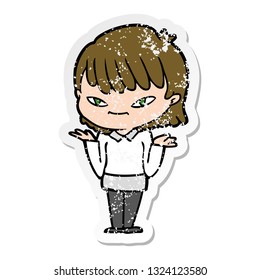 distressed sticker of a cartoon woman