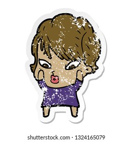distressed sticker of a cartoon woman