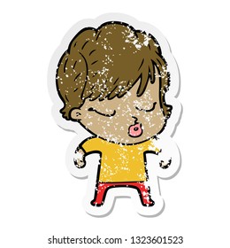 distressed sticker of a cartoon woman with eyes shut