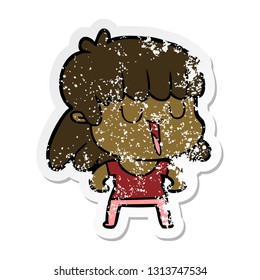 distressed sticker of a cartoon woman laughing
