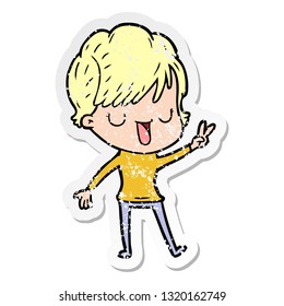 distressed sticker of a cartoon woman talking