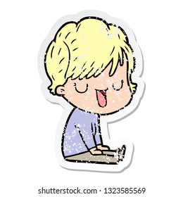 distressed sticker of a cartoon woman talking