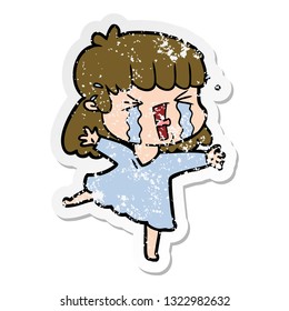 distressed sticker of a cartoon woman in tears