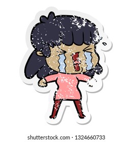 distressed sticker of a cartoon woman in tears