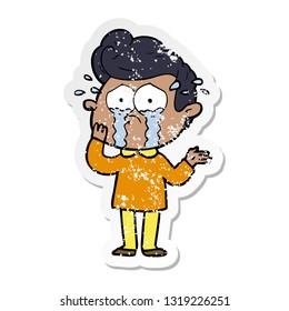 distressed sticker of a cartoon worried crying man