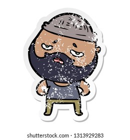distressed sticker of a cartoon worried man with beard