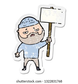 distressed sticker of a cartoon worried man with beard