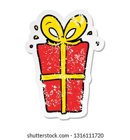 distressed sticker of a cartoon wrapped gift
