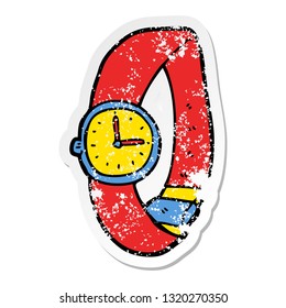 distressed sticker of a cartoon wrist watch