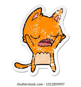 distressed sticker of a cartoon yawning cat