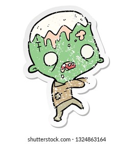 distressed sticker of a cartoon zombie