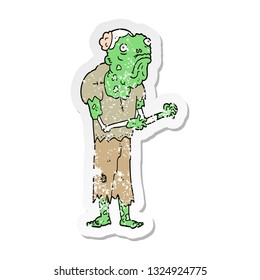distressed sticker of a cartoon zombie