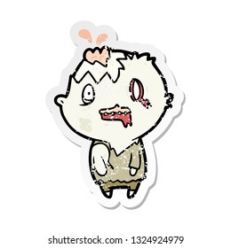 distressed sticker of a cartoon zombie