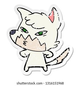distressed sticker of a clever cartoon fox