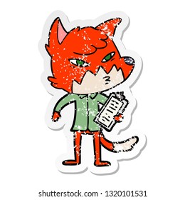 distressed sticker of a clever cartoon fox
