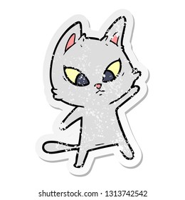distressed sticker of a confused cartoon cat