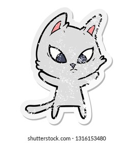distressed sticker of a confused cartoon cat