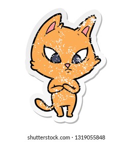 distressed sticker of a confused cartoon cat