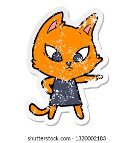 adesivo angustiado de um gato de desenho animado confuso