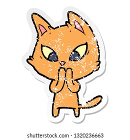 distressed sticker of a confused cartoon cat