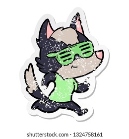 distressed sticker of a cool cartoon wolf