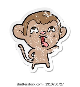 pegatina angustiada de un mono de caricatura loco