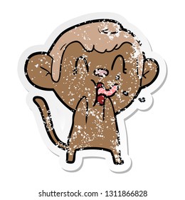 distressed sticker of a crazy cartoon monkey